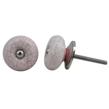White Pink Ceramic Crackle Almirah Knob