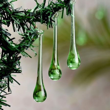 Green Glass Chandelier Drop Ornaments - Christmas Tree Ornaments - Set of 20