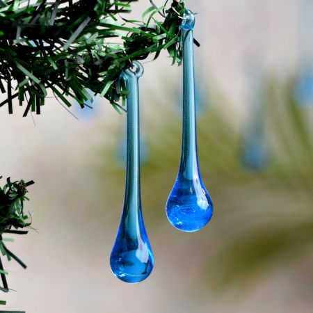 Turquoise Glass Chandelier Drop Ornaments - Christmas Tree Ornaments - Set of 20