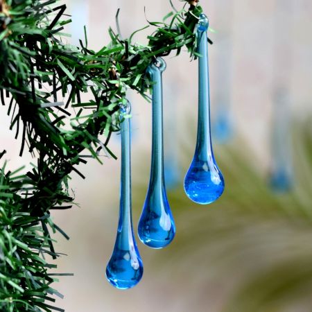 Turquoise Glass Chandelier Drop Ornaments - Christmas Tree Ornaments - Set of 20