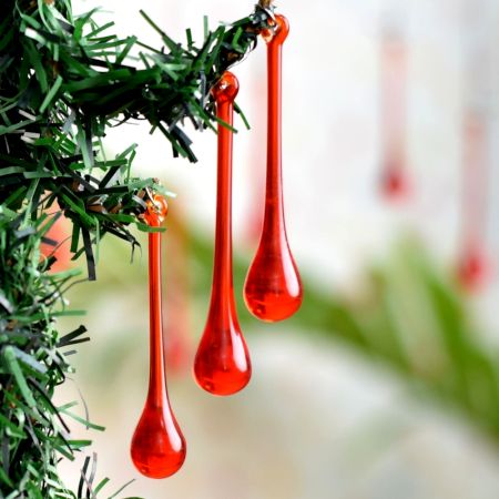 Red Glass Chandelier Drop Ornaments - Christmas Tree Ornaments - Set of 20