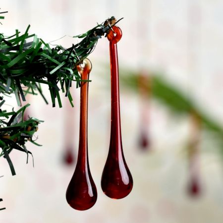 Amber Glass Chandelier Drop Ornaments - Christmas Tree Ornaments - Set of 20