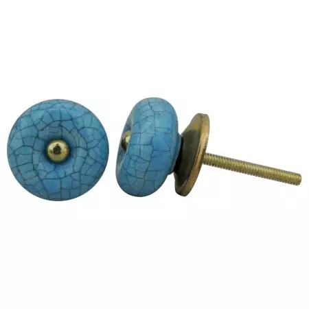 Turquoise Crackle Ceramic Cabinet  Knob