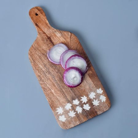 Wooden Chopping Board With Handle and Twin Floral Border