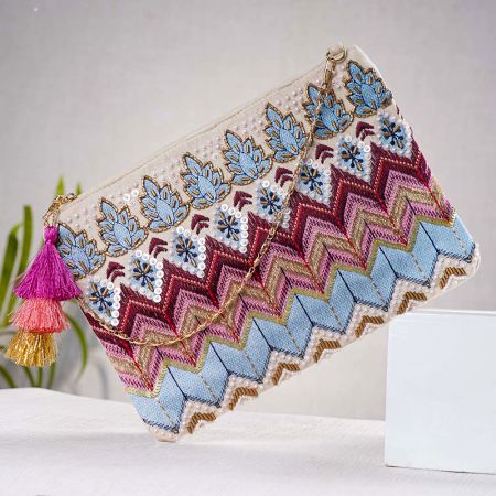 Multicolor Handcrafted Beaded Cotton Sling  Side Bag For Women