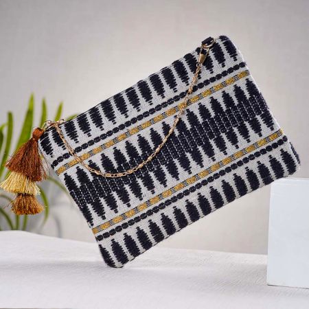 Black And White Abstract Cotton Crossbody Hand Bags For Women
