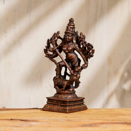 Copper Statue of Goddess Durga Slaying Demon Mahishasura