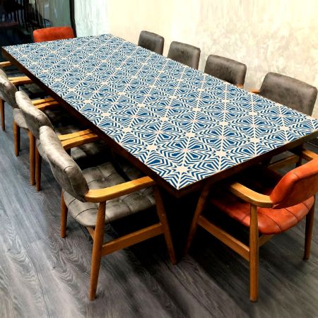 Beautiful Blue Flowers Engraved Table Top