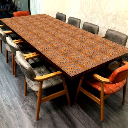 Handmade Wood and Resin Table Top in Orange & Gray Colour