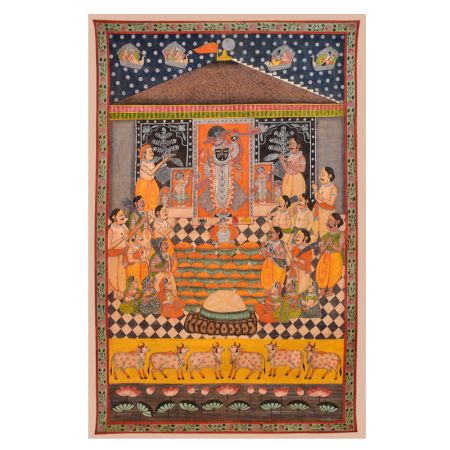 Hindu God and Devotee Pichwai Painting for Prayer Room