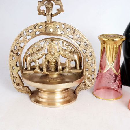 Vintage Brass Hanging Gajalakshmi Oil Lamp