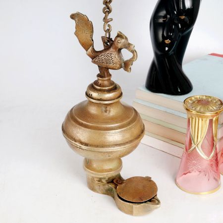 Handmade Brass Hanging Oil Lamp for Decor