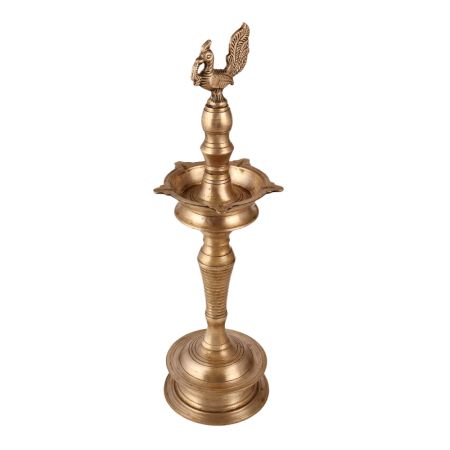 Shiny Brass Oil Lamp Carved with Peacock