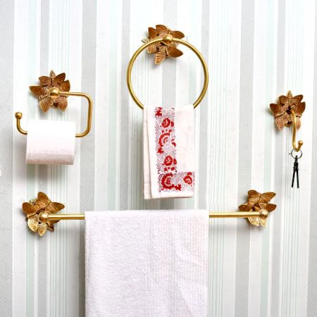 Set of 4 Bronze Brass Butterfly Bathroom Hardware Accessories