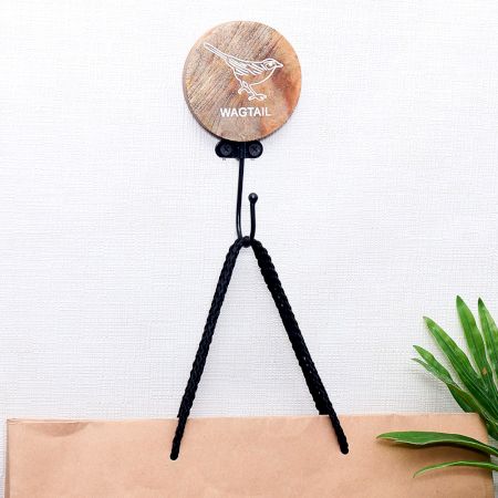 Brown Wooden Waigtail Bird Decorative Wall Hooks