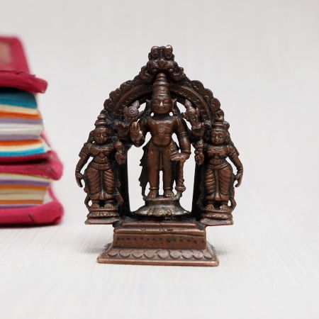 Handmade Copper Statue of Lord Srinivasa, Sridevi & Bhudevi