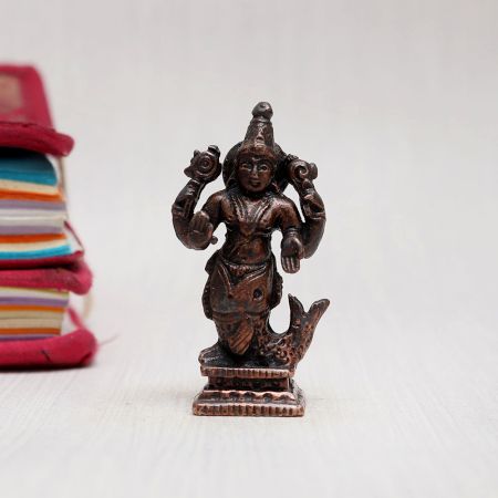 Handmade Copper Statue of Lord Vishnu in Matsya Avatar