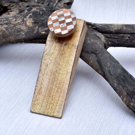 Brown & White Check Pattern Ceramic Wooden Door Stopper