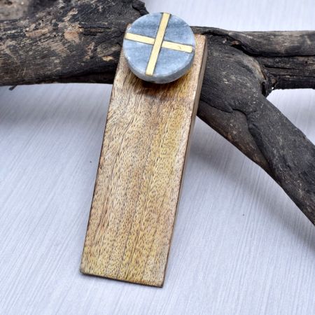 Round Grey Stone Handmade Wooden Door Stopper