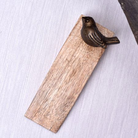 Handcrafted Wooden Door Stopper with Iron Bird