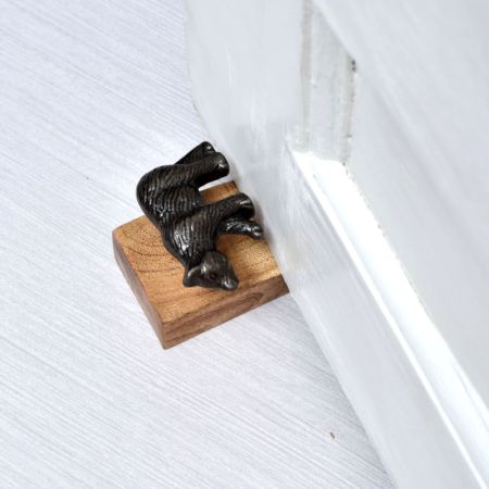 Black Finish Iron Bear Wooden Door Stopper