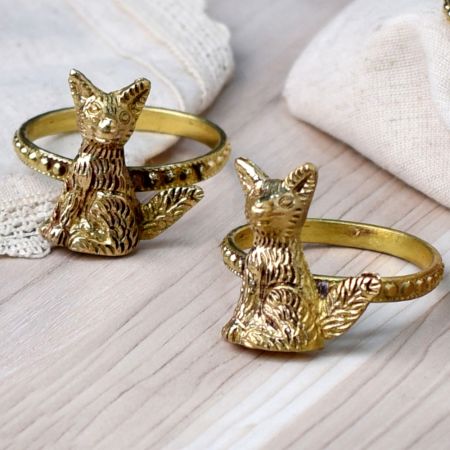 Handmade Brass Cat Napkin Ring in Set of 4