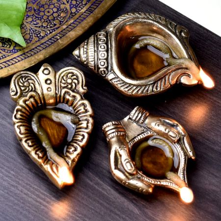 Brass Oil Lamp For Inaugration Traditional Festival Diwali Diya Pack of 3