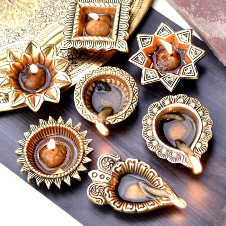 Golden Brass Decorative Diwali Diya For Mandir Decoration Pack of 7 Diyas