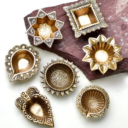 Golden Brass Decorative Diwali Diya For Mandir Decoration Pack of 7 Diyas