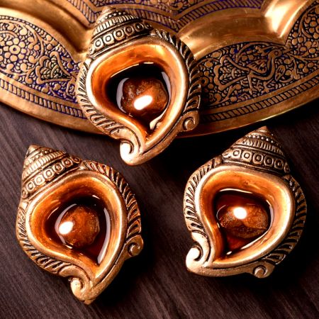 Brass Decorative Conch Shaped Diwali Diya Pack of 3