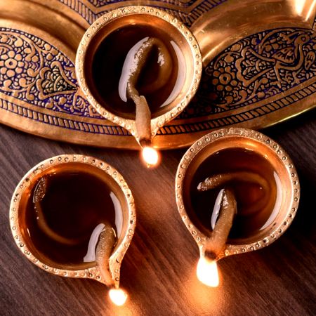 Brass Round Shaped Diwali Oil Lamp Diya Pack of 3