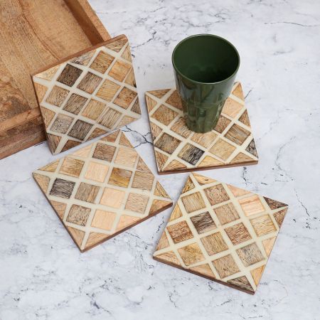 Adorable Premium Quality Wooden Coasters - Pack of 4