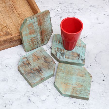 Vintage Style Handmade Wooden Coasters - Pack of 4