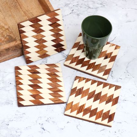 Modern Decorative Wooden Coasters - Pack of 4