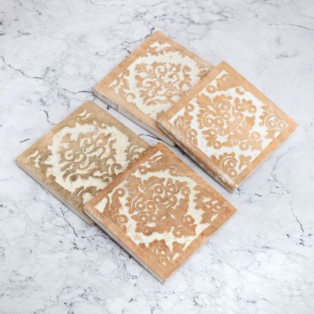 Decorative Handcrafted Wooden Coasters - Pack of 4