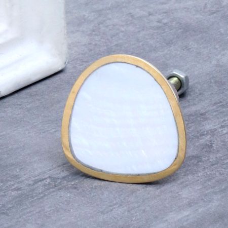 Golden and White Drawer Knob Made of Mother of Pearl