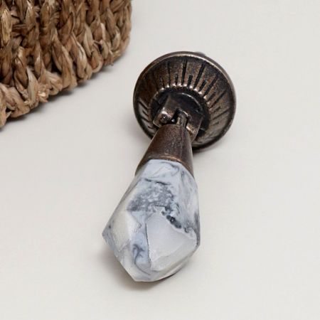 Grey Stone and Metal Teardrop Drawer Knob for Cabinet