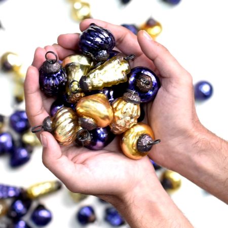 25 Pieces Purple and Gold Christmas Ornaments - Vintage Golden Christmas Tree Ornaments