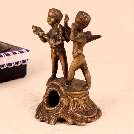 Vintage Brass Statue of Two Angels in English Art