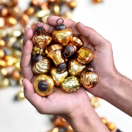 25 Pieces Amber and Gold Christmas Ornaments - Vintage Golden Christmas Tree Ornaments