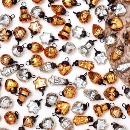 Amber and Silver Ornaments For Tree Decoration - Glass Christmas Ornaments 25 Pieces