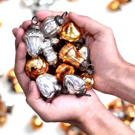 Amber and Silver Ornaments For Tree Decoration - Glass Christmas Ornaments 25 Pieces