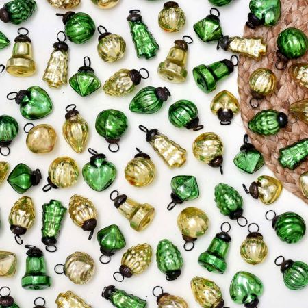 Green and Golden Coloured Christmas Ornament 25 Pieces