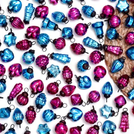 Pink and Turquoise Glass Ornaments - Christmas Tree Ornaments-25 pieces