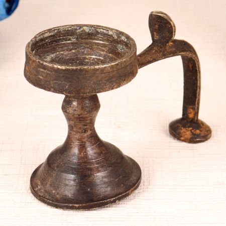 Dark Brown Aarti Lamp Made of Brass for Decor