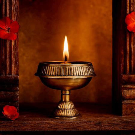 Round Golden Vintage Brass Oil Lamp for Decor