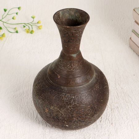 Vintage Brass Flower Pot in Surahi Shape for Decor