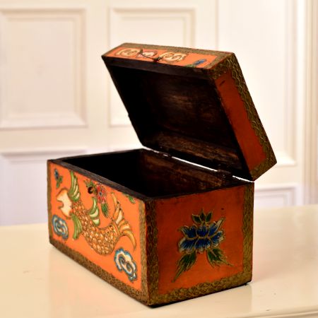 Multi-Coloured Wooden Storage Box with Fauna Engravings
