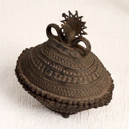 Handmade Vintage Brass Kumkum Box in Tribal Art