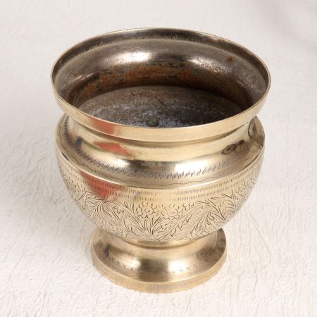 Engraved Shiny Golden Brass Flower Pot for Decoration
